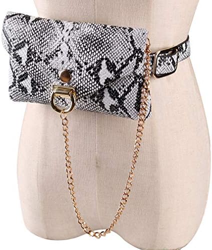 Fashion Snake Pattern Fanny Pack Women Leather Waist Belt Bag with Metal Chain Decoration Cell Phone Pouch