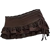 Verdusa Women's Cheetah Mini Micro Skirt Y2k Ruffle Lace Ruched Drawstring Tiered Skirts with Shorts