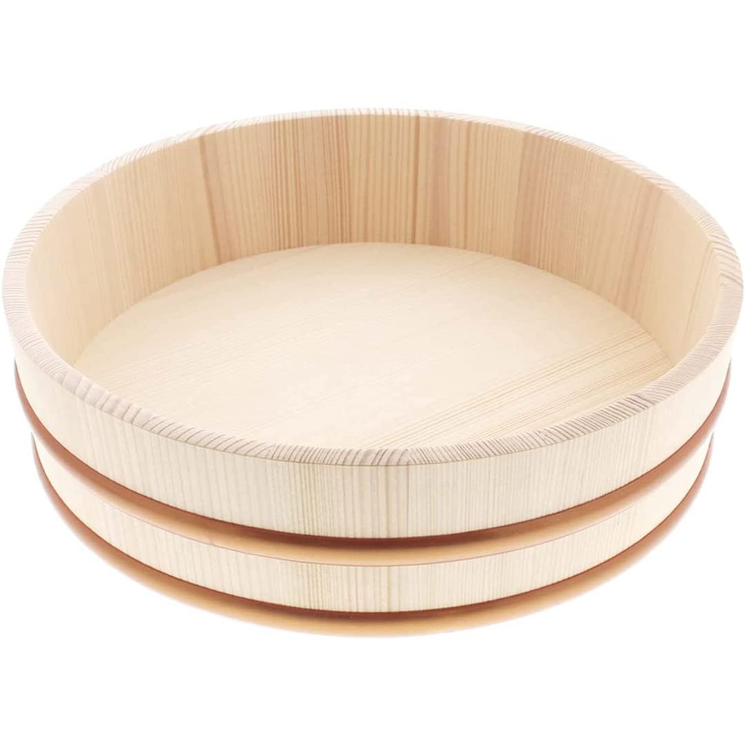 TIKUSAN Wooden Hangiri Sushi Rice Mixing Tub PP Band Made in Japan Made of Momi Fir Sushi Rice Bowl Sushi Oke (30cm)