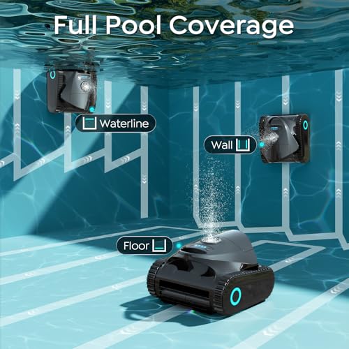 C1 Cordless Pool Cleaner Robot – 180 Mins Run Time, Triple-Motor Powerful Suction, Wall & Waterline Cleaning, Smart APP Navigation, Dual-Layer Filtration for Inground Pools up to 150㎡ (Onyx)