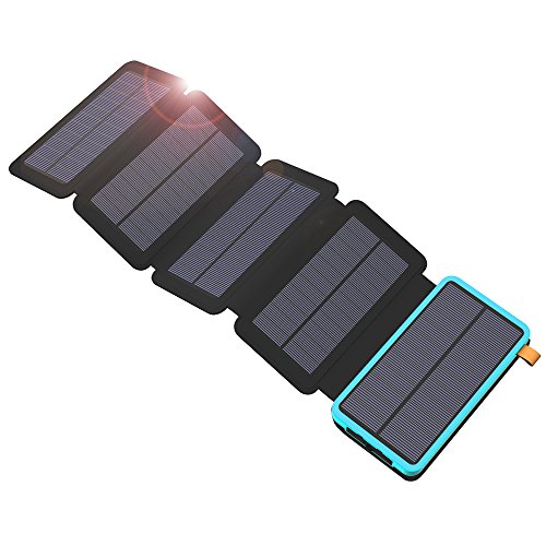 Solar Charger, X-DRAGON 20000mAh Solar Charger Power Bank with 5 Solar Panels, Dual USB, LED Flashlight Waterproof Portable External Battery Backup for iPhone, Cell Phones, ipad and More-Blue