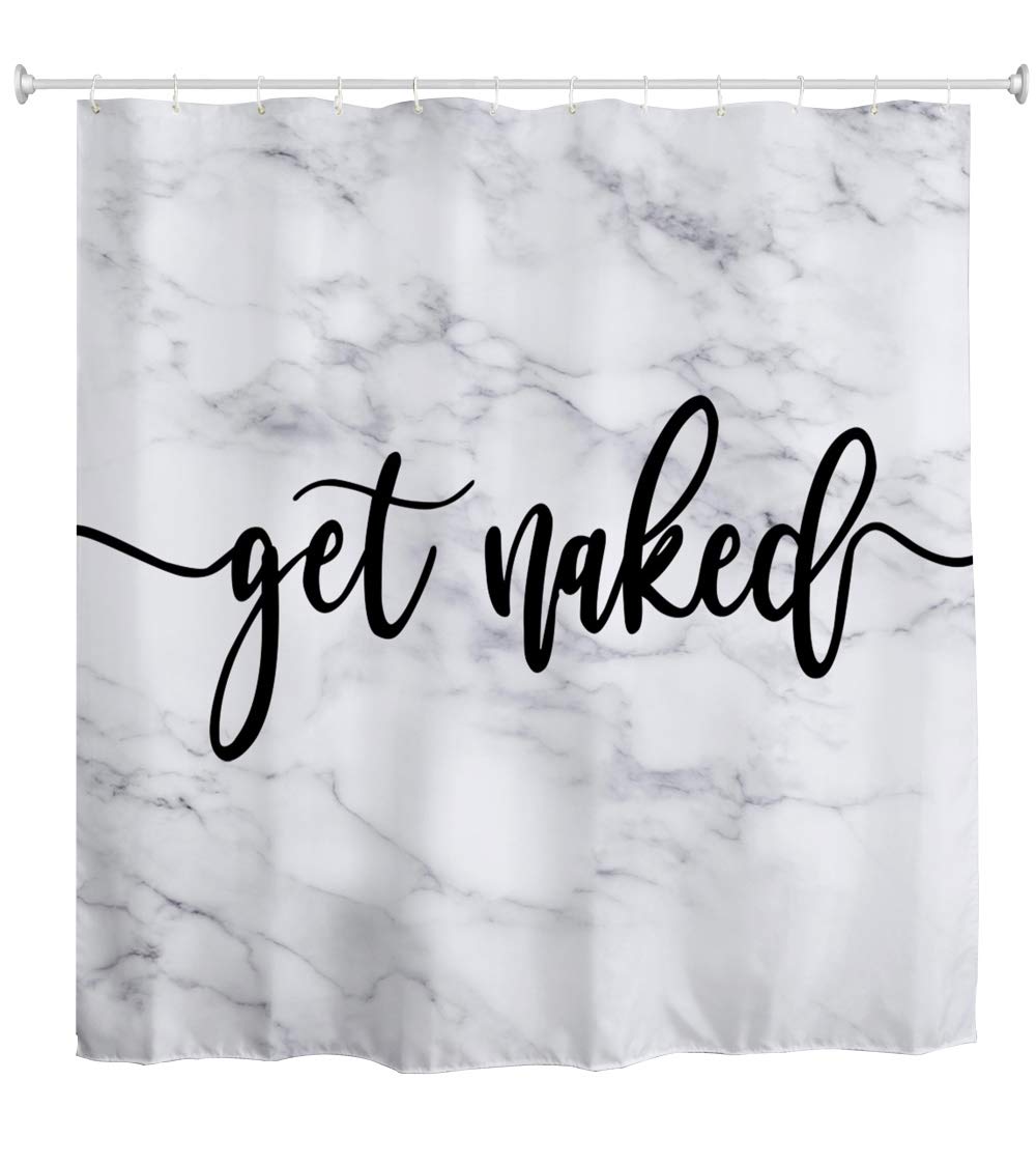 goodbath Marble Shower Curtain, Get Naked Waterproof Anti Mould Fabric Shower Curtains for Bathroom, 180 x 180cm, White Black