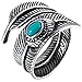INBLUE Men's Stainless Steel Ring Simulated Turquoise Silver Tone Black Feather