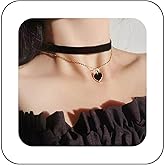Erimberate Bohemian Velvet Ribbon Heart Necklace Red Enamel Heart Pendant Necklace Red Suede Choker Necklace Red Heart Leather Collar Necklace Jewelry for Women