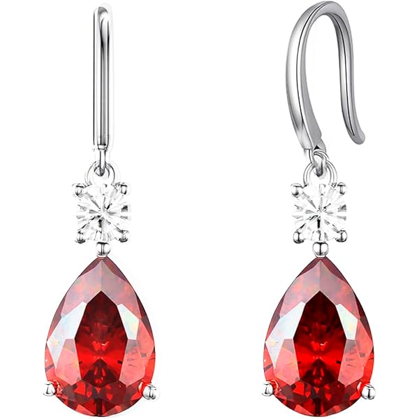 ELLE Jewelry 1.22-inch Sterling Silver Garnet Cubic Zirconia Drop