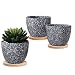 Small Dark Gray Speckled Glaze Succulent Planter Flower Pot w/Bamboo Saucers, Set of 3