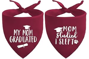 SARYBEI 2025 Maroon Graduation Dog Bandanas Puppy Scarf - My Mom Graduated Dog Outfits - 2 Pcs Adjustable Triangle Double-Layer Reversible Pet Bandanas for Small Medium Large Dogs