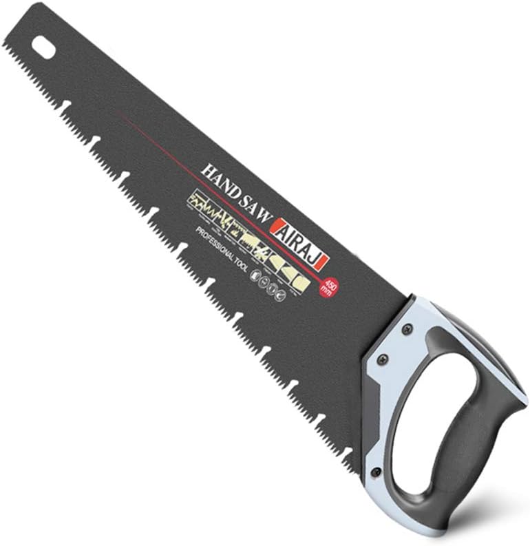 AIRAJ 450mm Fuchsschwanz Säge, scharfe Holzsäge mit 45 ° - und 90 ° -Anschlag, 3D-Präzisionszähne, umgekehrtes Rillendesign, ergonomischer Gummigriff, Bi-Material-Handsäge, Fuchsschwanzsäge