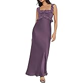 Satin Off The Shoulder Sleeveless Lace Trim Maxi Dress 2025 Summer Elegant Formal Bridesmaid Dresses for Women Wedding Guest