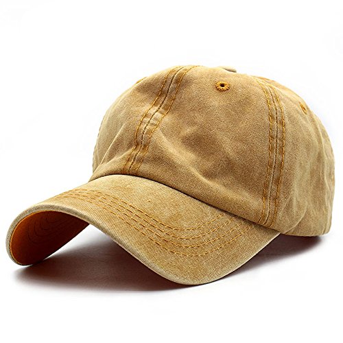 HH HOFNEN Unisex Twill Cotton Baseball Cap Vintage Adjustable Dad Hat (Yellow)