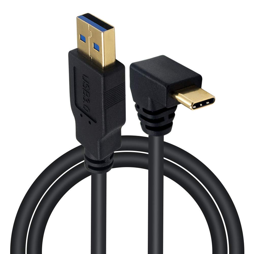 Maxhood USB Type C 90 Degree Cable, 1M/ 3.3 ft USB 3.0 Type A Male to USB 3.1 Type C Male with 3A Fast Charging Cord Upward or Downward Angle Cable
