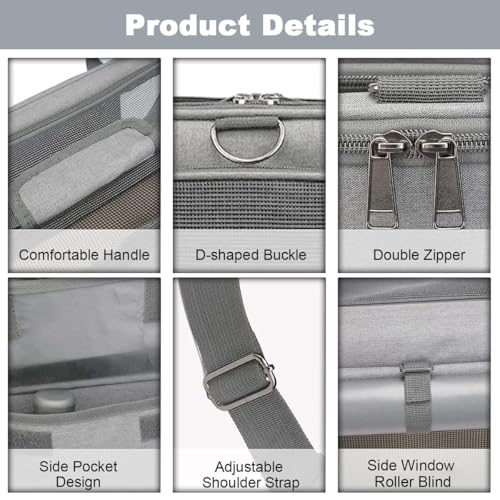 Pet Carrier Bag Cat Wheeled Bag Puppy Rolling Carrier with Detachable Wheel | Large Space Trolley Collapsible Breathable Vet Appointments for Car Seat Travel Small Dog Kitten, Plenty of Room