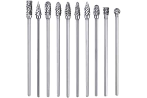 Bestgle 10pcs 3 mm (1/8 Inch) Shank Tungsten Carbide Double Cut Rotary Burr Die Grinder Bits Rotary Files Carving Grinding Bit Fits for Rotary Tool Long Shank 100mm