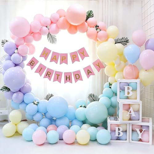 OEMG 100pcs 5/10/12 Inch Pastel Balloons Rainbow Party Decorations Macaron Candy biodegradable Thickened Latex Balloon for Kids Birthday Unicorn Party Decor Baby Shower Supplies Wedding Balloon Arch