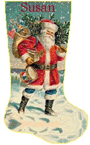 Pattern Only Cross Stitch Christmas Stocking Santa 2 with Name