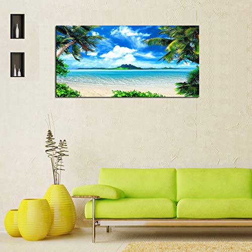 S72750 Canvas Wall Art Ocean Waves Coconut Trees on Sands Beach Seascape Scenery Painting Nature Picture for Bedroom…