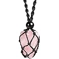 Anjiucc Natural Gemstone Crystal Pendant Necklace Stone Holder Necklace Cord Hand-Woven Necklace with Adjustable Length for Women Men