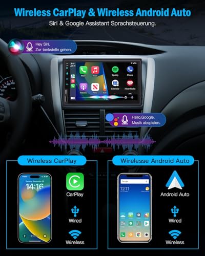 Double DIN Radio Apple Carplay 7 Inch 2Din Android Car Radio with HD IPS Screen, Double DIN Car Play Car Radio Touch Display with Navi, Bluetooth, AM/FM SWC