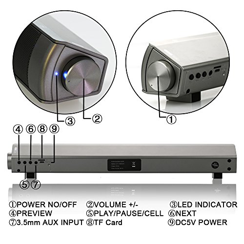 ASIYUN-Soundbar-10W-Wired-and-Wireless-Speaker-Audio-Stereo-Long-standby-for-Smartphones-Tablets-Projector-and-Wireless-DevicesBlack