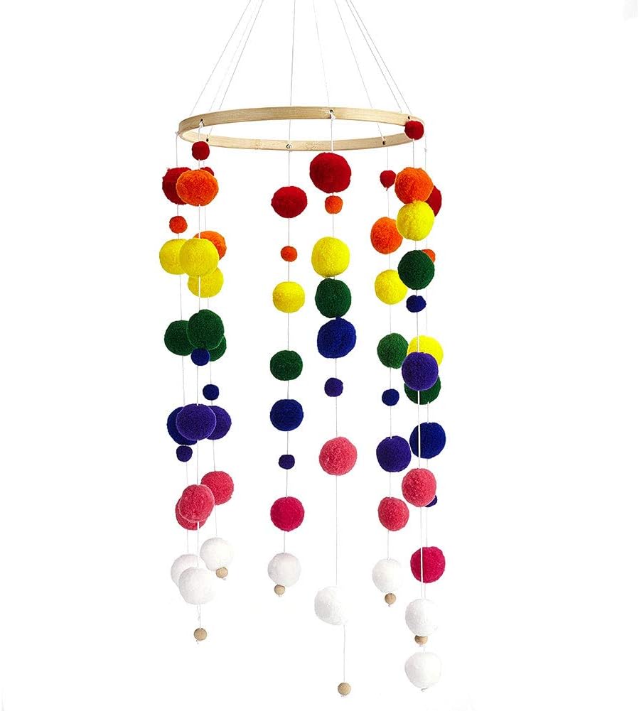 MElnN Baby Cot Mobile,Felt Ball Wind Chime Nursery Crib Mobile,Newborn Hanging Photography Props with Wooden for Babies Bed Room Ornaments