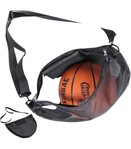 Sac à Ballon En Filet Avec Poche Zippée – 25x30cm, Cordon De Serrage, Clip – Pour Basket, Foot, Volley, Rugby