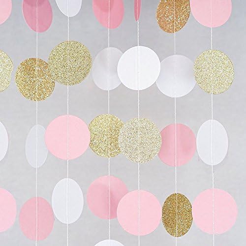 Paper Garland, Hotpar Pink White Gold Triangle Flag Bunting Banner, Glitter Paper Banners for Wedding, Baby Shower, Event &amp; Party Supplies(Pink-white-Gold of 3)