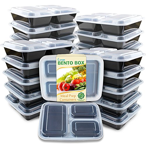 Enther Meal Prep Containers [20 Pack] 3 Compartment with Lids, Food Storage Bento Box | BPA Free | Stackable | Reusable Lunch Boxes, Microwave/Dishwasher/Freezer Safe,Portion Control (36 oz)