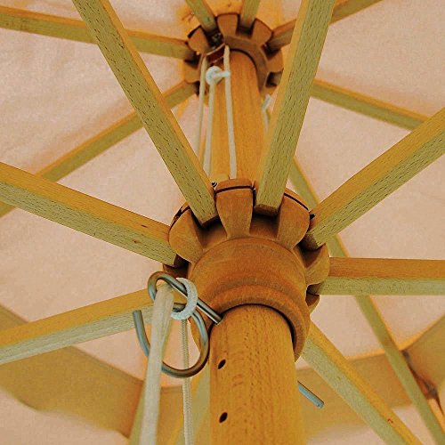 13' Ft Patio Wooden Umbrella Sunshade German Beech Wood Pole Outdoor Beach Beige with Ebook