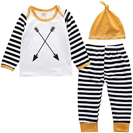Unisex Outfit Baby Girl Boy Clothes Set Striped Long Sleeve Tops Shirt Pant Hat 2-3T