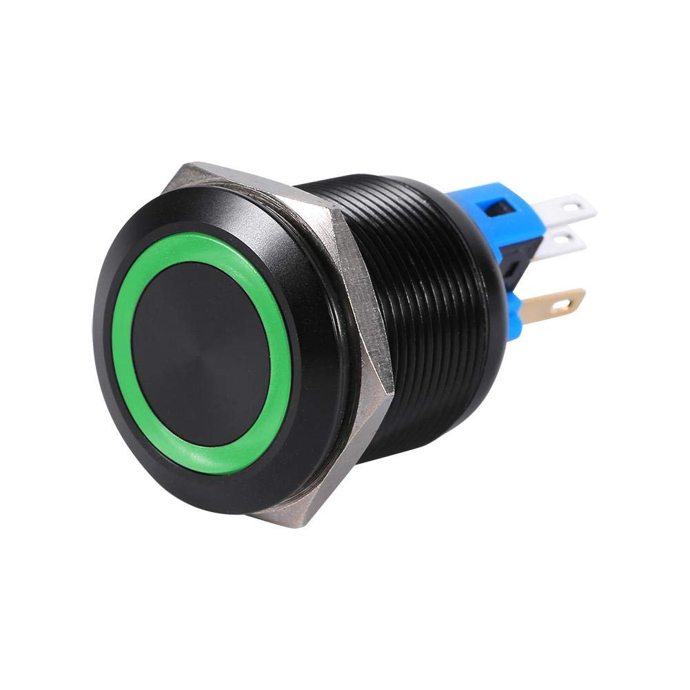 Momentary Push Button Switch,22mm 12V LED Waterproof Self-locking Latching Push Button Switch (Green)