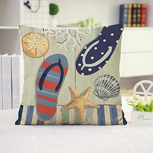 Wevda® Sea Turtle Octopus Fishes Retro Cotton Linen Square Throw Pillow Case Decorative Cushion Cover Pillowcase Blue Ocean Series Sea Life 18*18 - Slippers