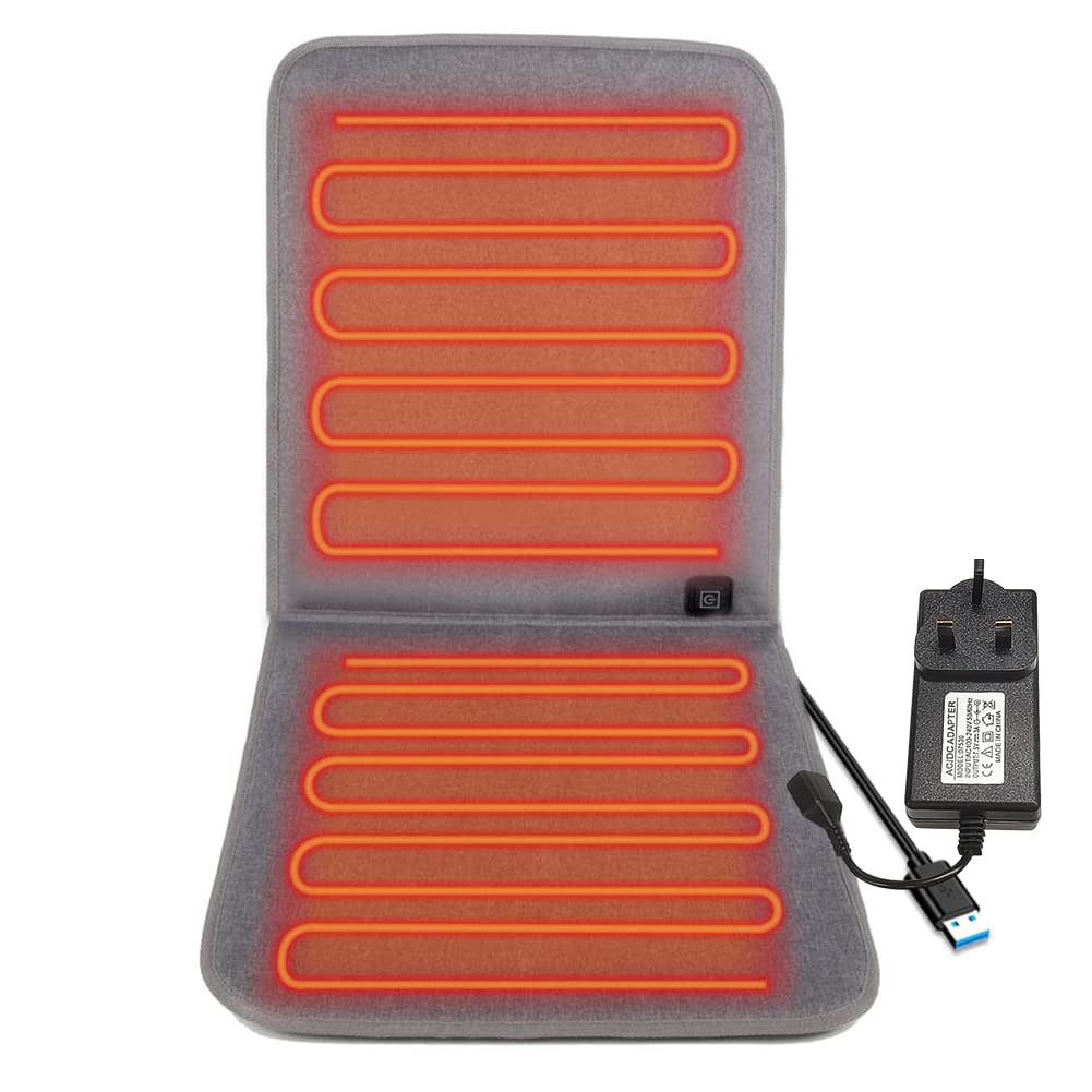 USB AC/DC Adapter Heated Seat Cushion for Office Chair, Large Heating Area Heated Seat Cover Therapy Heating Pad for Back, Lumbar, Hip, Thigh with 3 Temperatures Levels, 17In*35.5In