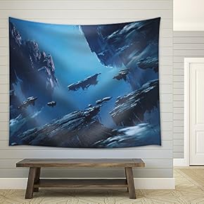 Fantasy Island Floating in The Sky,Illustration Painting - Fabric Wall Tapestry Home Decor - 51x60 inches