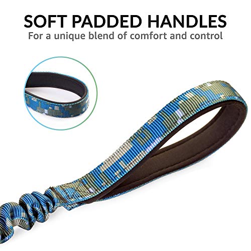 PetSpy Two Handle Dog Leash with Shock Absorbing - Improved Control & Training Bungee Pet Lead 4-6 ft (Blue)