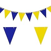 20 Feet Double Sided Navy Blue and Yellow Glitter Pennant Banner - Paper Triangle Flags Bunting - Party Decoration Supplies - Great for Birthday, Wedding, or Any Parties Events