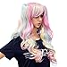 SWACC Long Curly Double Claw Clip on Ponytail Wig Synthetic Pastel Colorful Cosplay Daily Party Wig for Women with Wig Cap (Multi-Color Pink/Blue/Blonde-3)