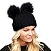 Fashion 21 Women's Winter Trendy Warm Knit Beanie Hat with Pom Pom Ears (3 Colors Available) (Black)