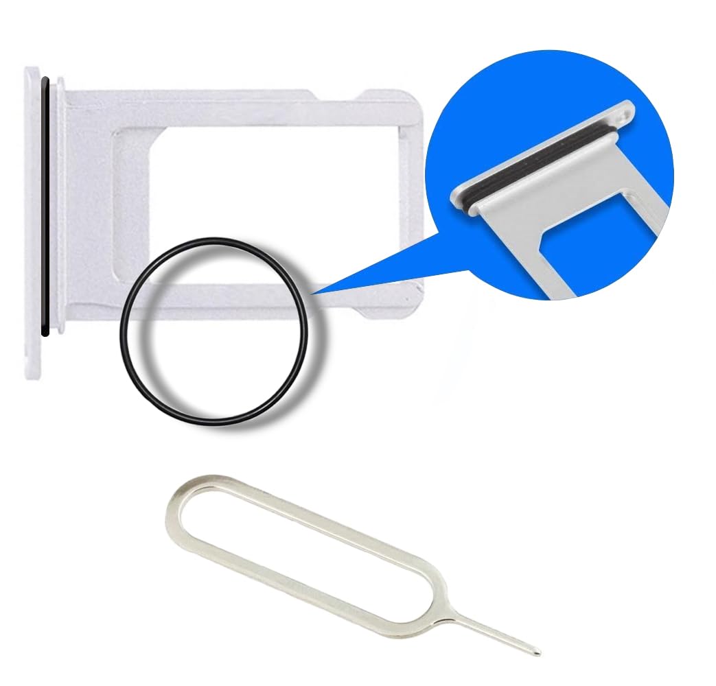 MMOBIEL SIM Card Slot Tray Holder Replacement Compatible with iPhone 11 2019 - Incl. Rubber Gasket and Sim Pin - White