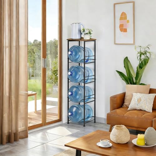 COSENGA Soporte para Botellas de Agua, Organizador para Botellas de Agua de 5 Niveles con 4 Ranuras Soporte para 4 Botellas de Agua de 5 Galones Desmontable para Cocina, Oficina y Sala de Estar, Negro