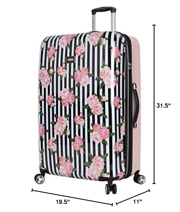 Betsey Johnson 30 Inch Checked Luggage Collection - Expandable Scratch Resistant (ABS + PC) Hardside Suitcase - Designer Lightweight Bag with 8-Rolling Spinner Wheels