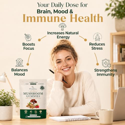 17-in-1 Mushroom Gummies High Strength, Mushroom Supplement with Lion’s Mane, Reishi, Chaga, Ashwagandha, Enhance Focus & Energy & Immunity, for Women and Men, Vegan, Raspberry Flavor (60 Gummies)