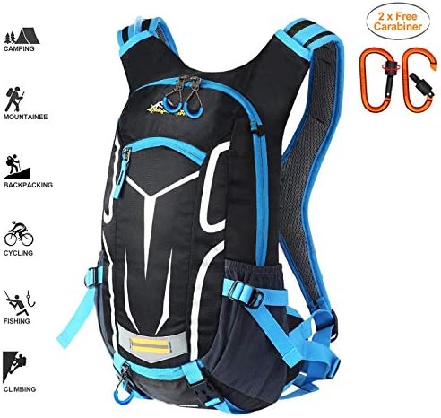 Keethem Cycling Backpack, 18L Waterproof Bicycle Rucksack Breathable Running Backpack for Fitness Hiking Climbing Camping Running Skiing Trekking, with 2 Key Chain Locking Carabiner
