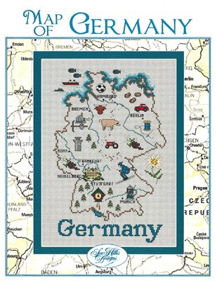 Germany Map Cross Stitch Chart and Free Embellishment by Sue Hillis Designs (Pamphlet)