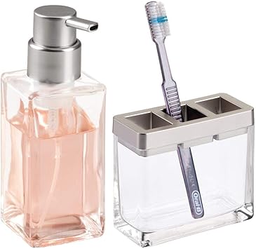 Amazon Com Mdesign Decorative Glass Bath Accessory Set For