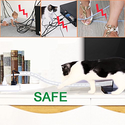 118" White Cable Management Zipper Tubes, Power Cord Organizer Protectors for Pets, 2 Pack VIWIEU Cable Bundler with Free Electrical Cable Clips and Zip Ties, Computer Under Desk Wire Holder Solutions - Thumbnail 7