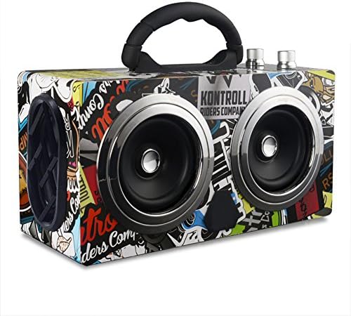 Wooden Bluetooth Speaker 20W Graffiti Wireless Portable Speakers Amplifier Outdoor FM Radio,support TF Card/U Disk, Super Bass music drive player.