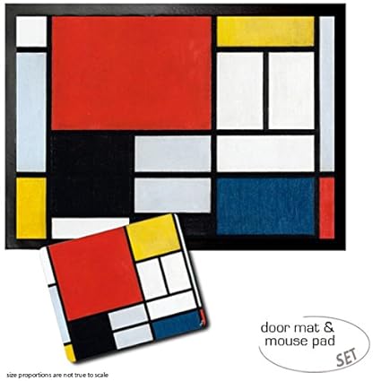 Set: 1 Fußmatte Türmatte (70x50 cm) + 1 Mauspad (23x19 cm) - Piet Mondrian, Komposition Mit Großer Roter Fläche, 1921