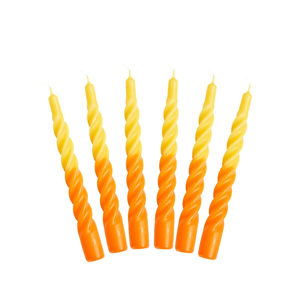 Candles with a Twist, Yellow and Orange Twisted, Multi-Coloured, Unscented Candles, 6 pcs.