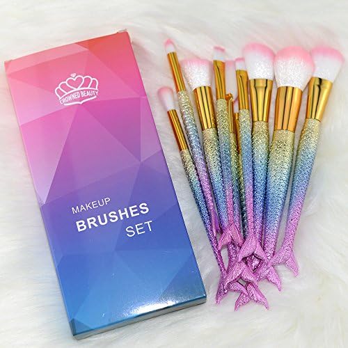 Mermaid Makeup Brushes Set 10 PCS Fantasy Gorgeous Professional Synthetic Kabuki Cosmetics Foundation Blending Blush Eyeliner Face Powder Eyebrow Concealer Eyeshadow Cosmetic Mermaid Makeup Brush Kit