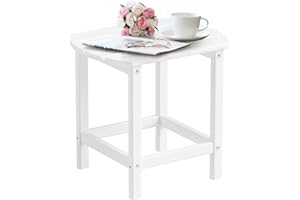 DAILYLIFE Outdoor Side Table, Adirondack HDPE Square Plastic Patio End Tables for Outside & Indoor Use, Weather Resistant and Easy Maintenance (White, Single Layer)